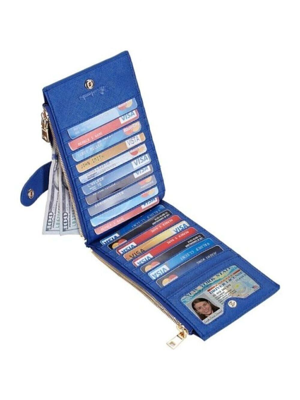 Women's Wallet RFID Blocking Bi fold Multi Card Wallet Zipper Pocket BLUE NEW